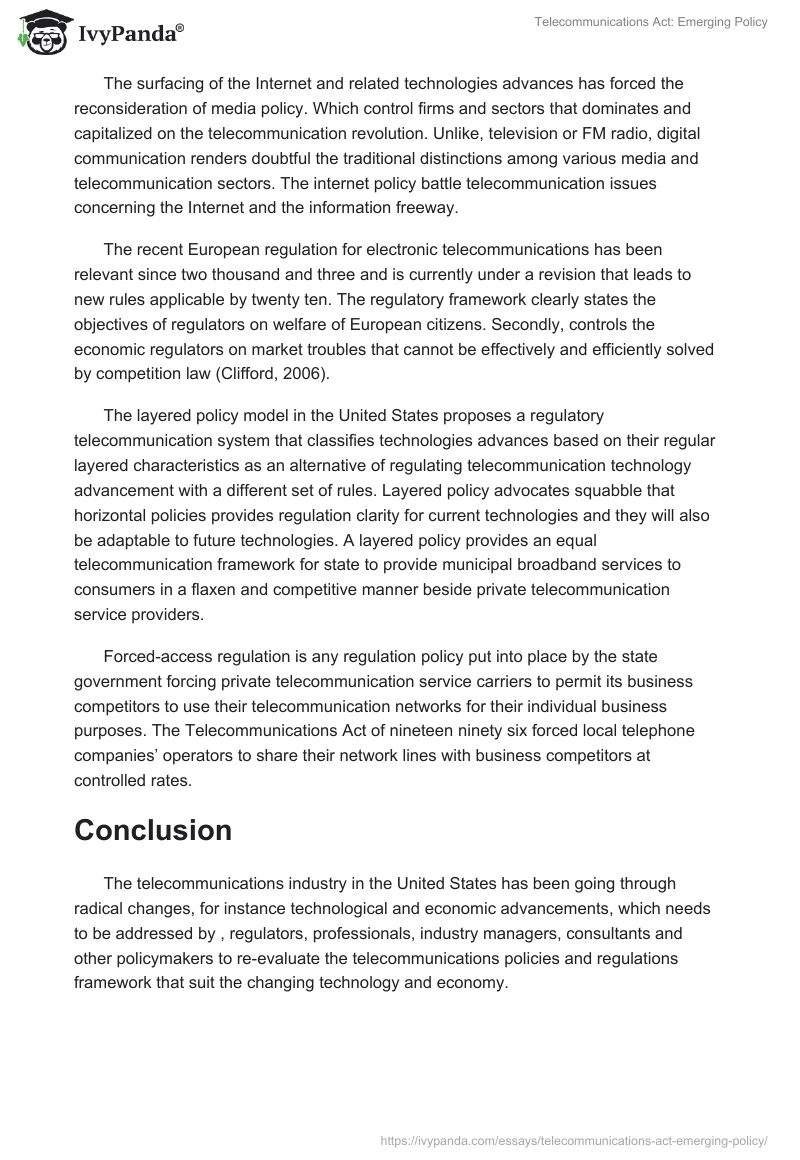 Telecommunications Act: Emerging Policy. Page 2