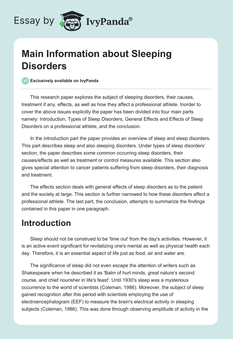 Main Information about Sleeping Disorders. Page 1