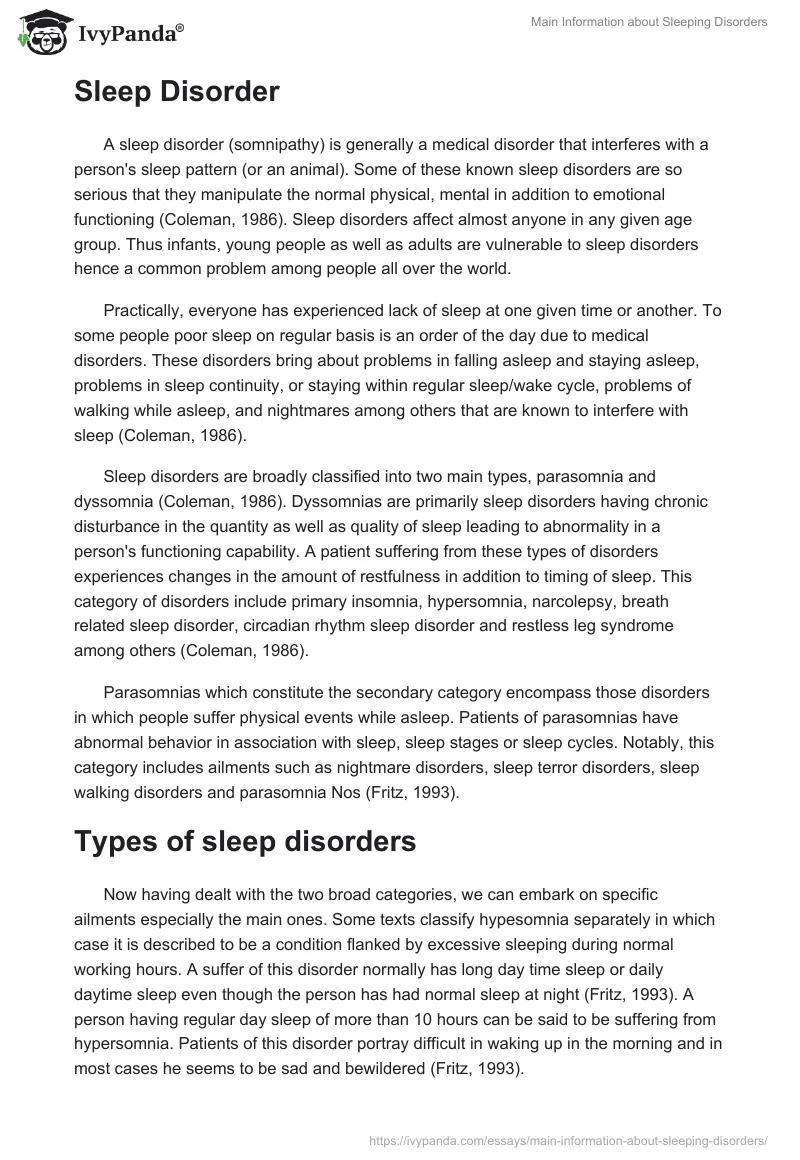 Main Information about Sleeping Disorders. Page 3