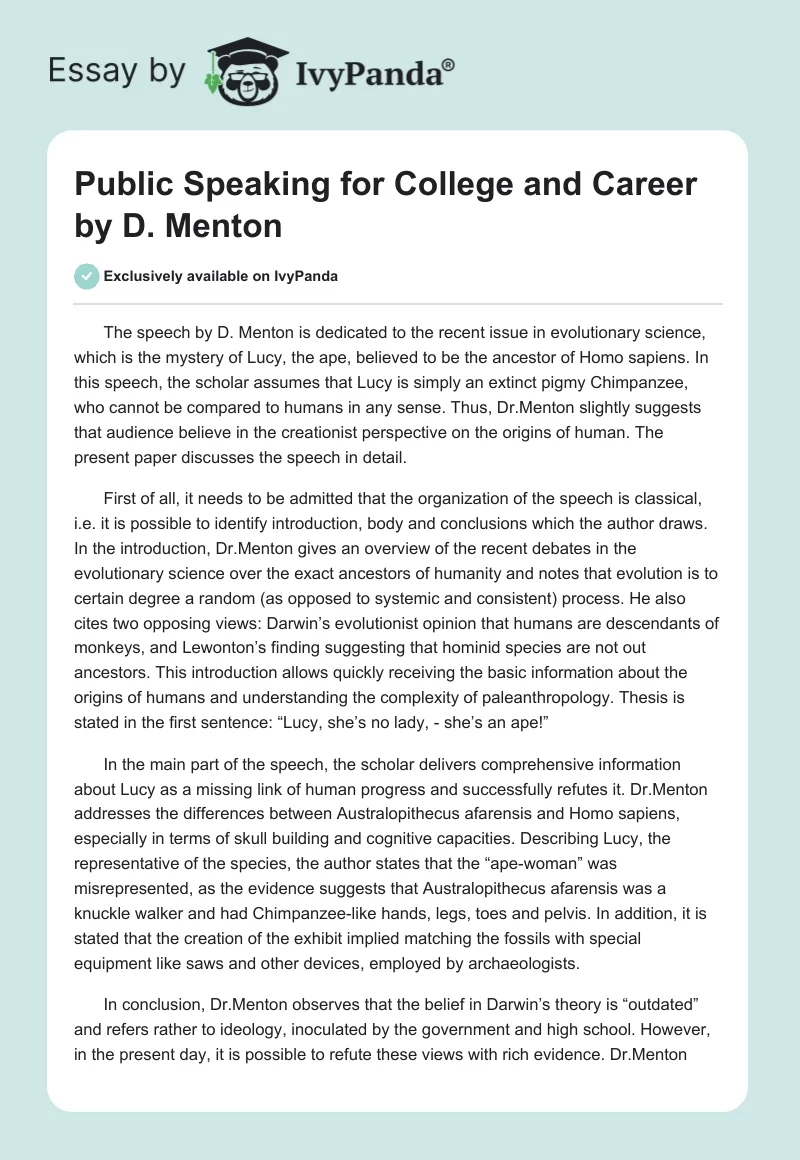 Public Speaking for College and Career by D. Menton. Page 1