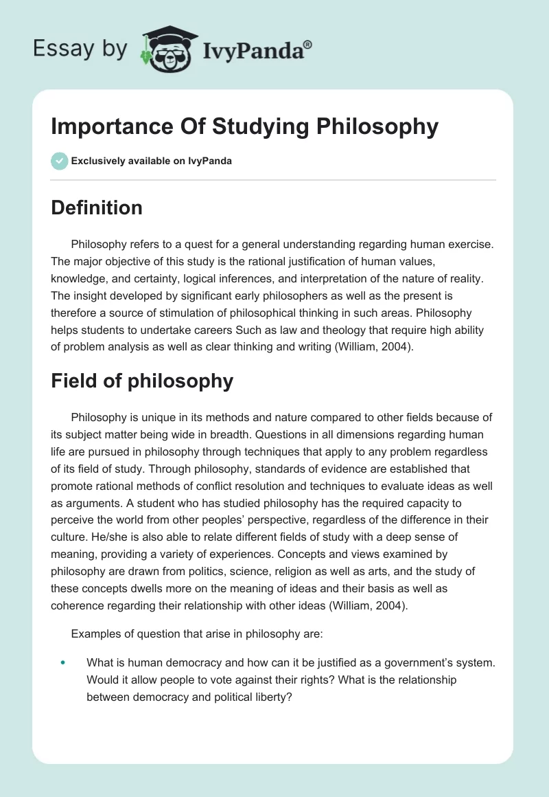 Importance Of Studying Philosophy. Page 1