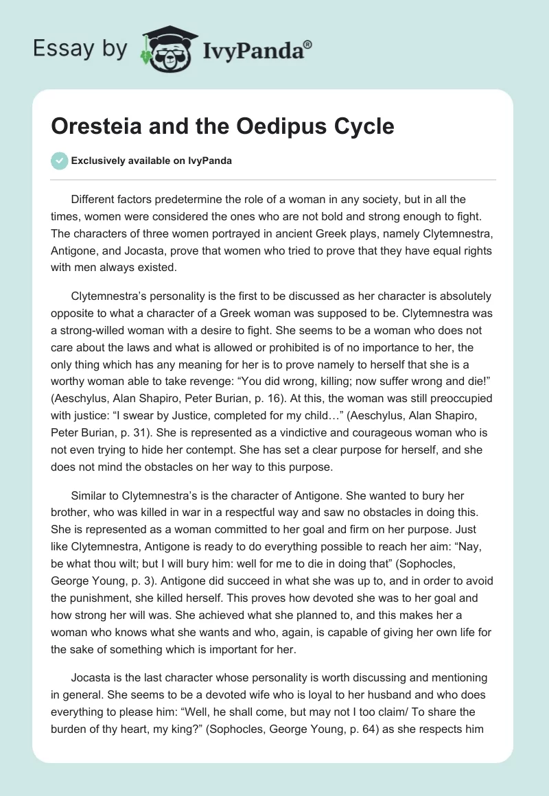 Oresteia and the Oedipus Cycle. Page 1