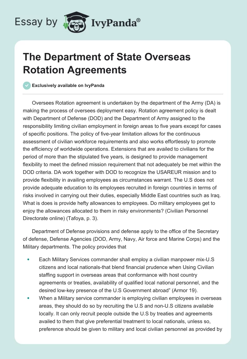 The Department of State Overseas Rotation Agreements. Page 1