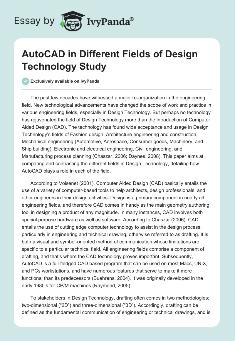 AutoCAD in Different Fields of Design Technology Study. Page 1