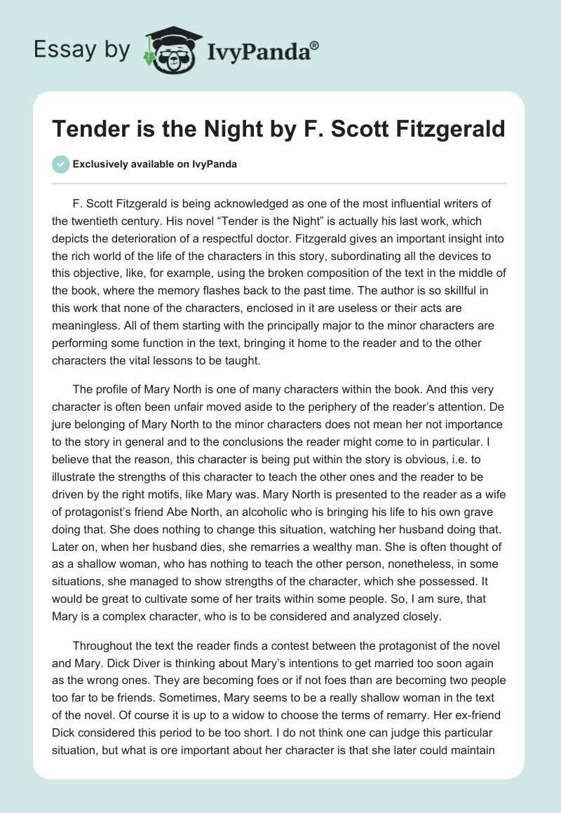 Tender is the Night by F. Scott Fitzgerald. Page 1