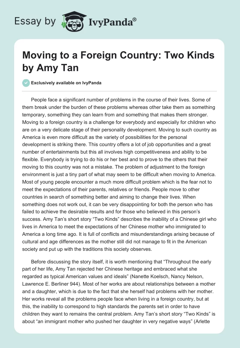 Moving to a Foreign Country: Two Kinds by Amy Tan. Page 1