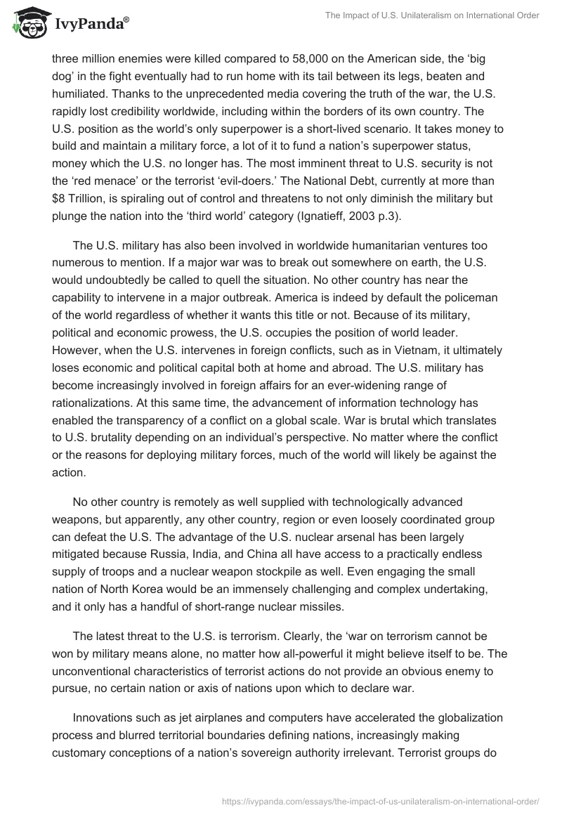 The Impact of U.S. Unilateralism on International Order. Page 2