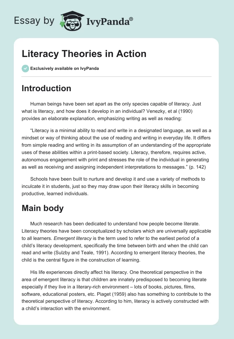 Literacy Theories in Action. Page 1