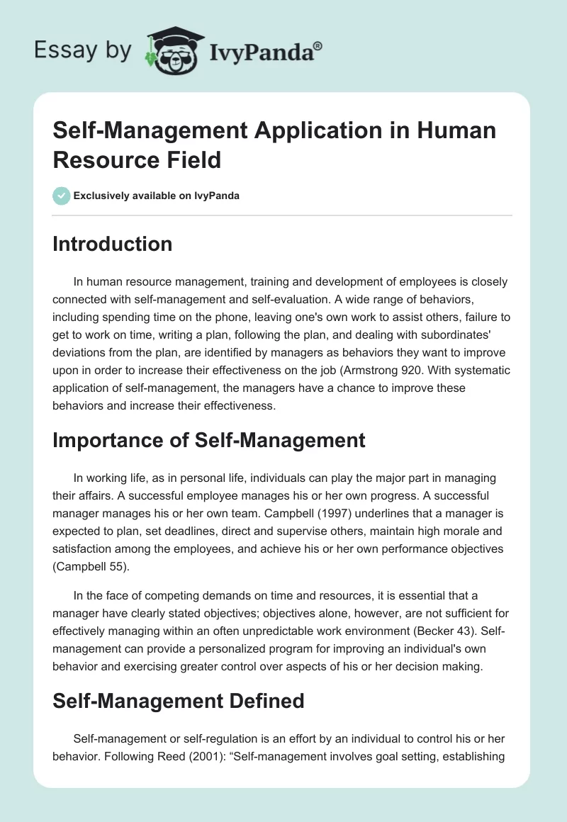 Self-Management Application in Human Resource Field. Page 1