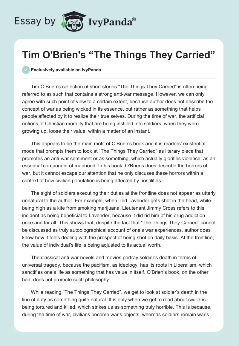 Tim O'Brien's “The Things They Carried”. Page 1