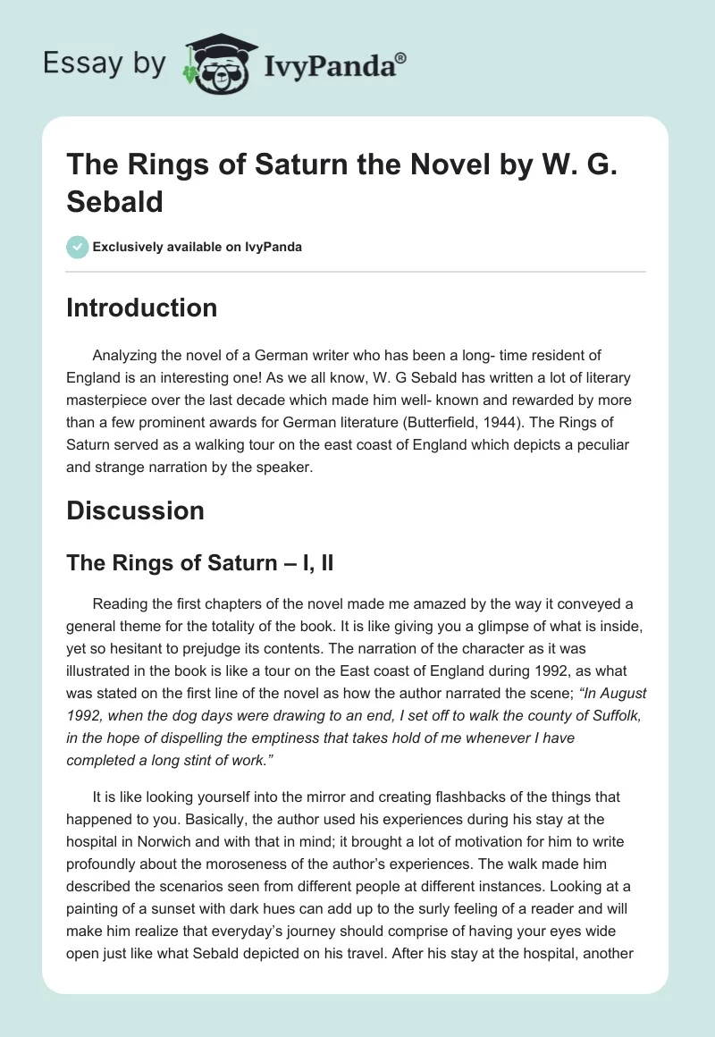 "The Rings of Saturn" the Novel by W. G. Sebald. Page 1