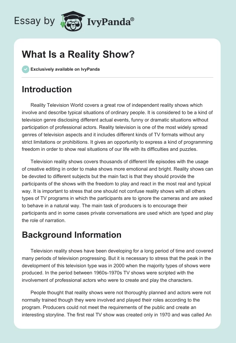 What Is a Reality Show?. Page 1