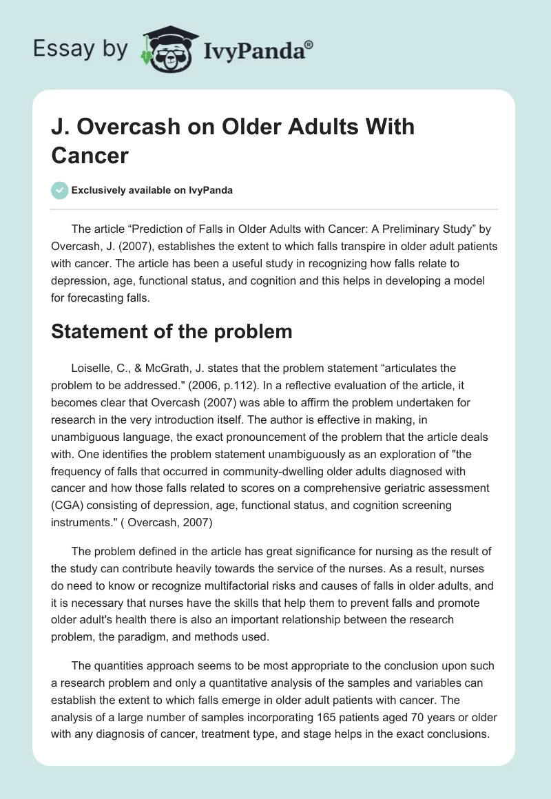 J. Overcash on Older Adults With Cancer. Page 1