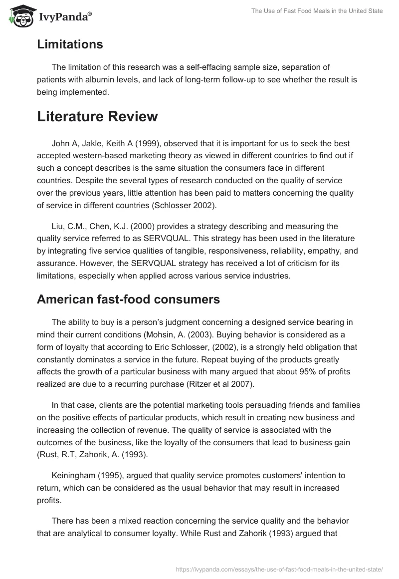 The Use of Fast Food Meals in the United State. Page 3
