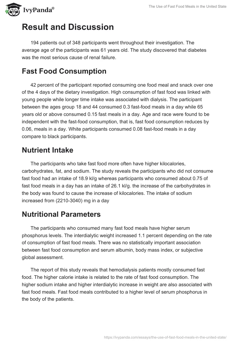 The Use of Fast Food Meals in the United State. Page 5