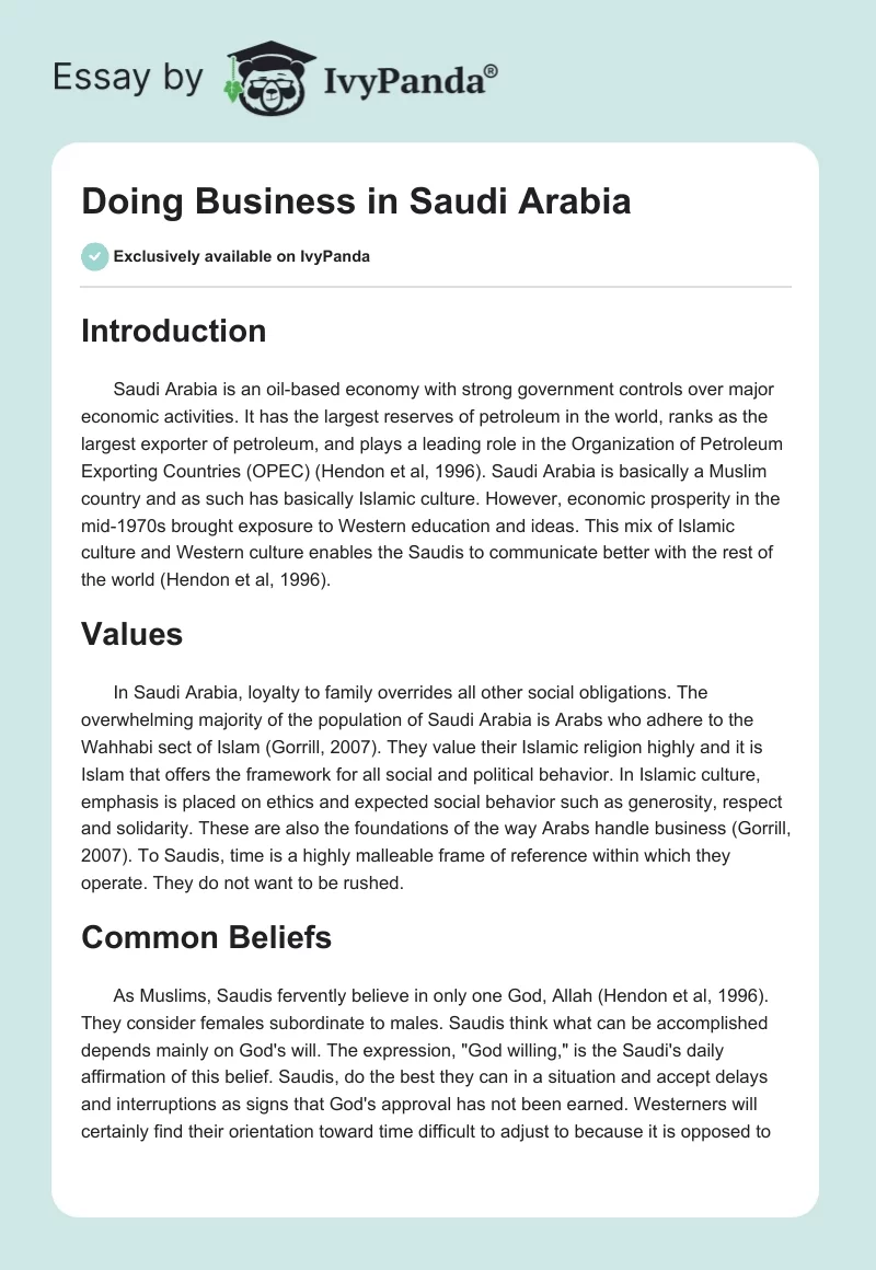 Doing Business in Saudi Arabia. Page 1