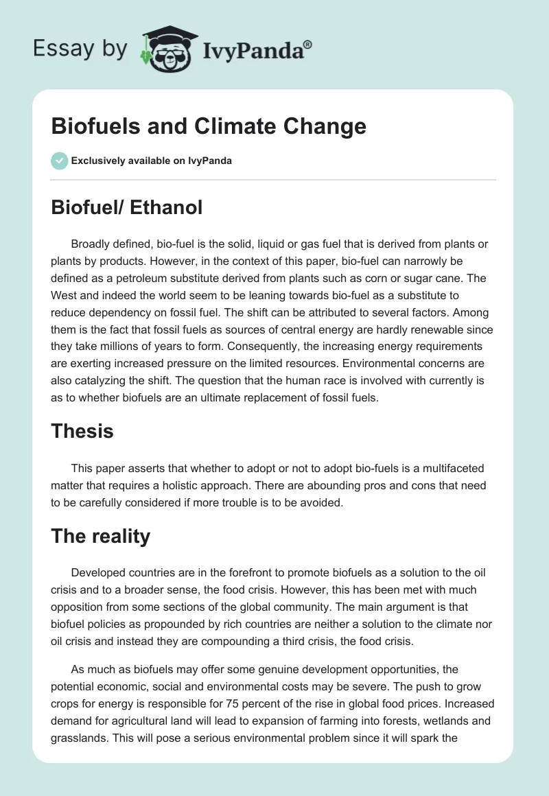 Biofuels and Climate Change. Page 1