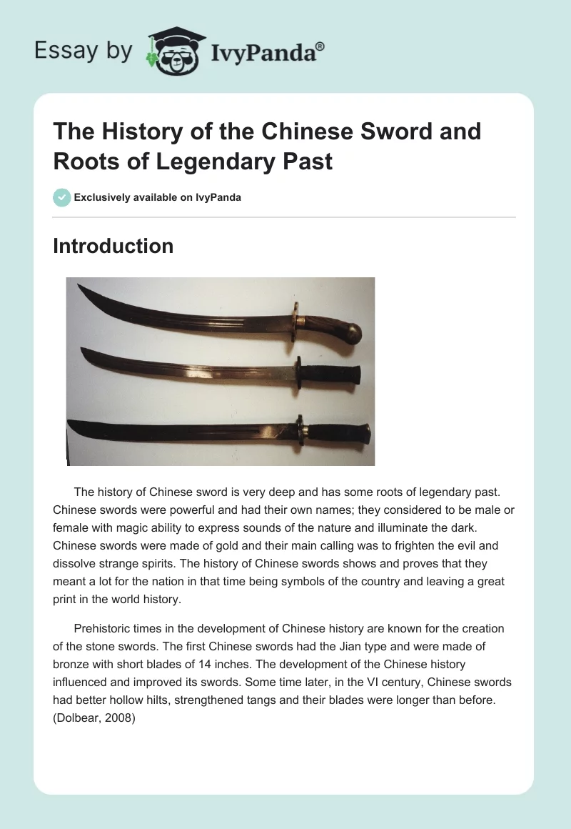 The History of the Chinese Sword and Roots of Legendary Past. Page 1