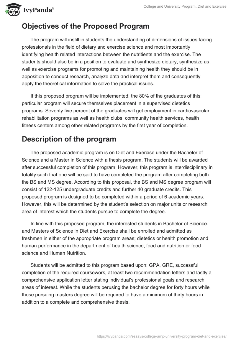 College and University Program: Diet and Exercise. Page 3