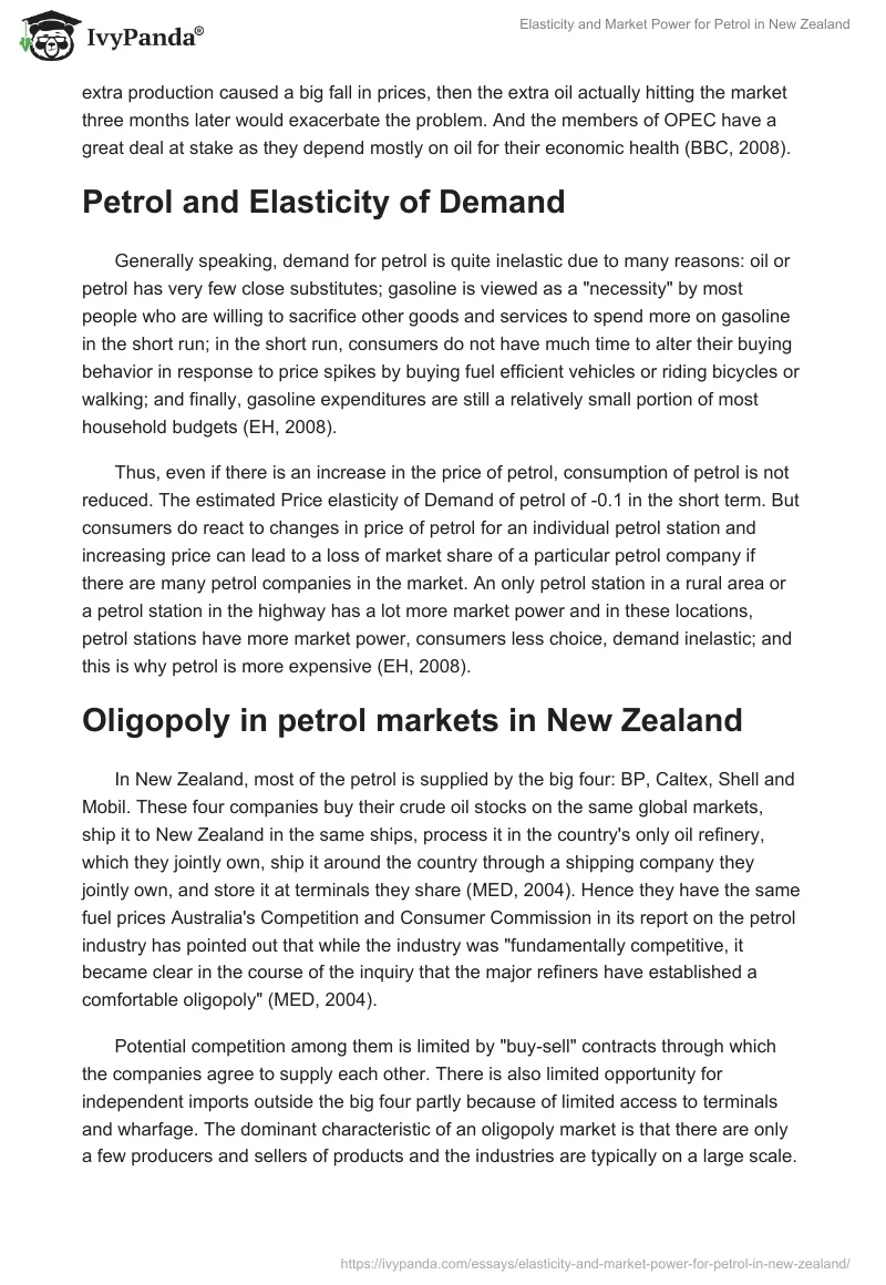 Elasticity and Market Power for Petrol in New Zealand. Page 4