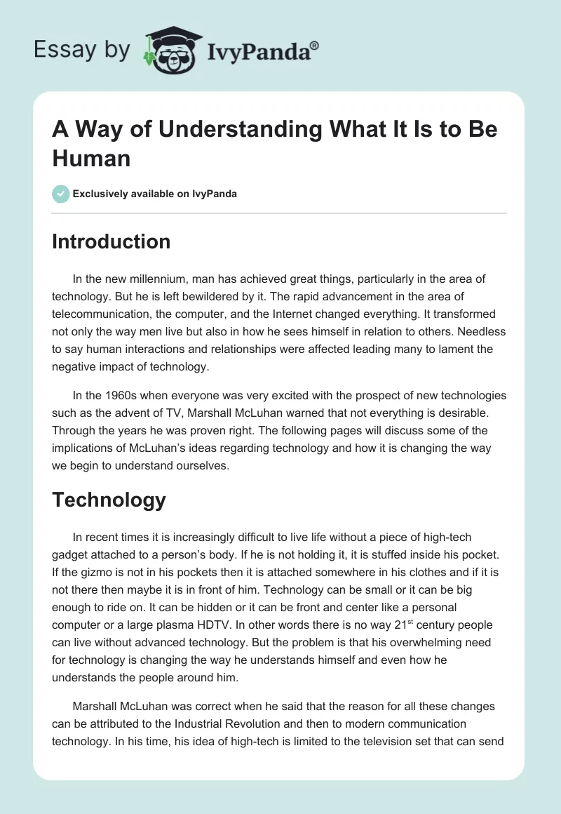 A Way of Understanding What It Is to Be Human. Page 1