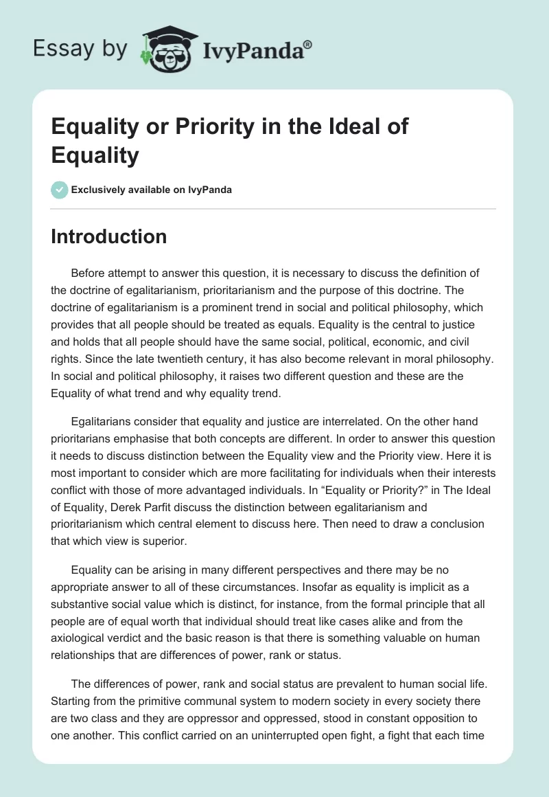 Equality or Priority in the Ideal of Equality. Page 1