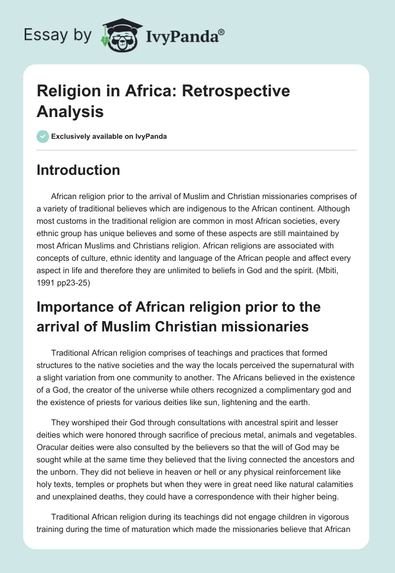 Religion in Africa: Retrospective Analysis. Page 1