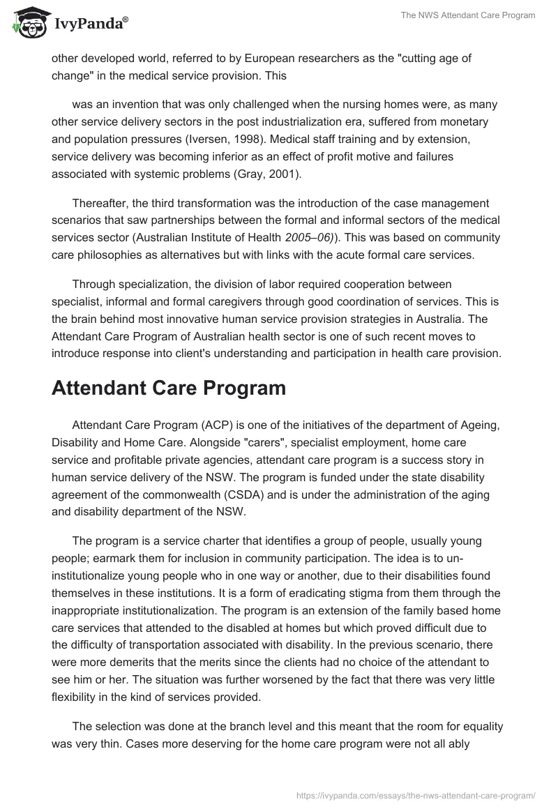 The NWS Attendant Care Program. Page 2