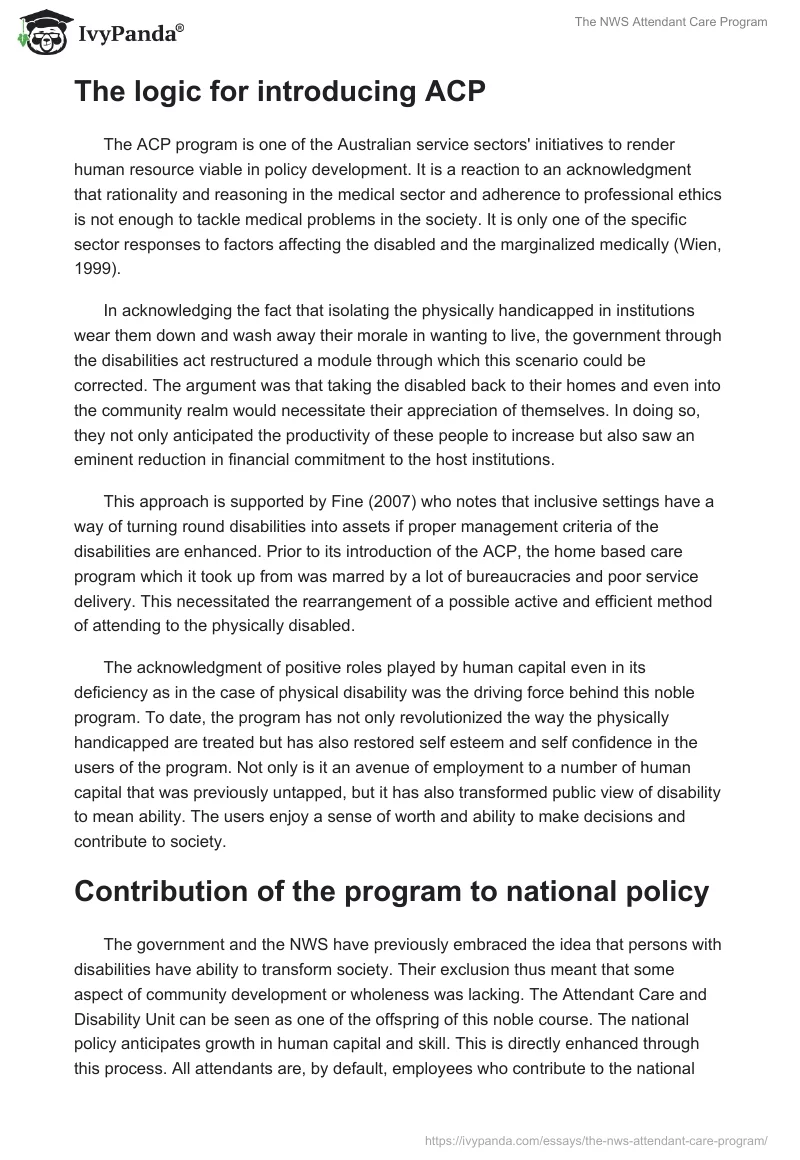 The NWS Attendant Care Program. Page 4