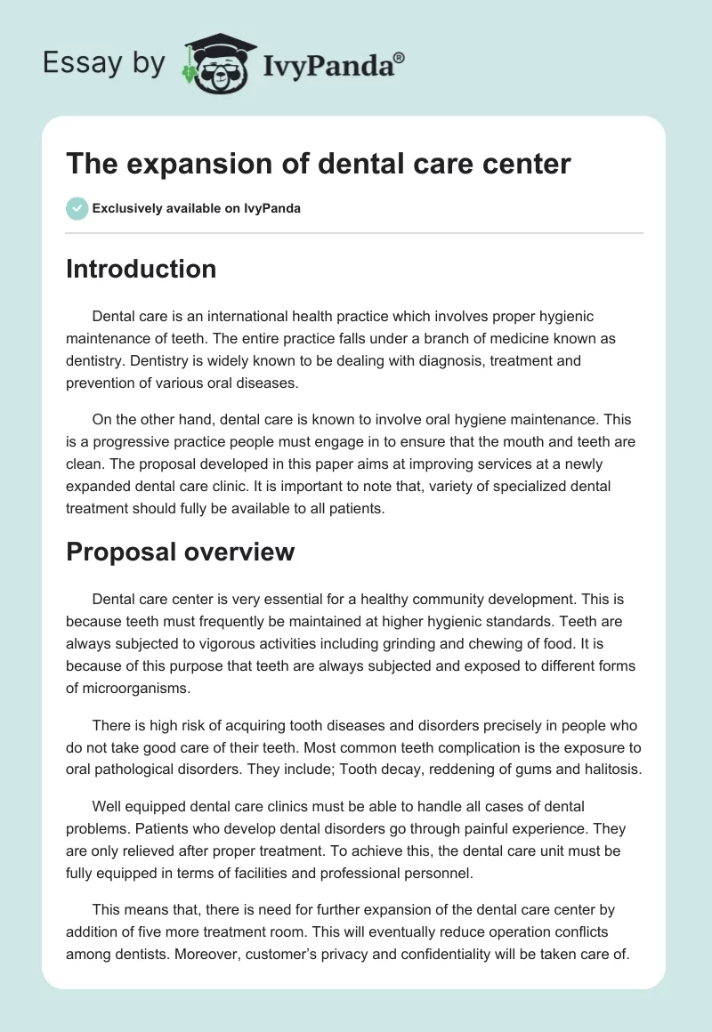 The expansion of dental care center. Page 1