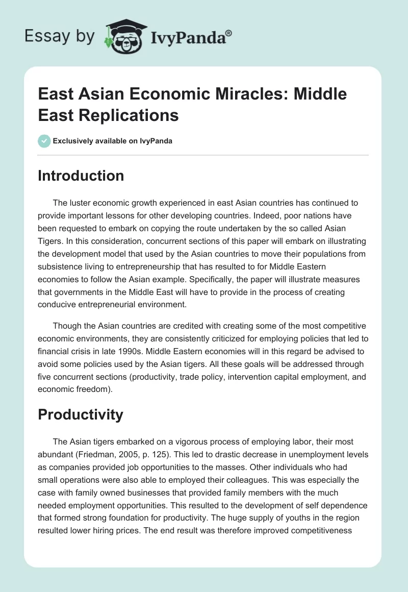 East Asian Economic Miracles: Middle East Replications. Page 1