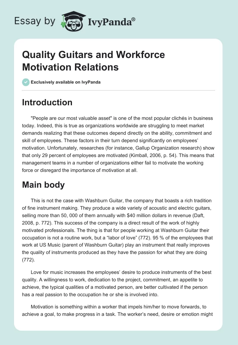 Quality Guitars and Workforce Motivation Relations. Page 1