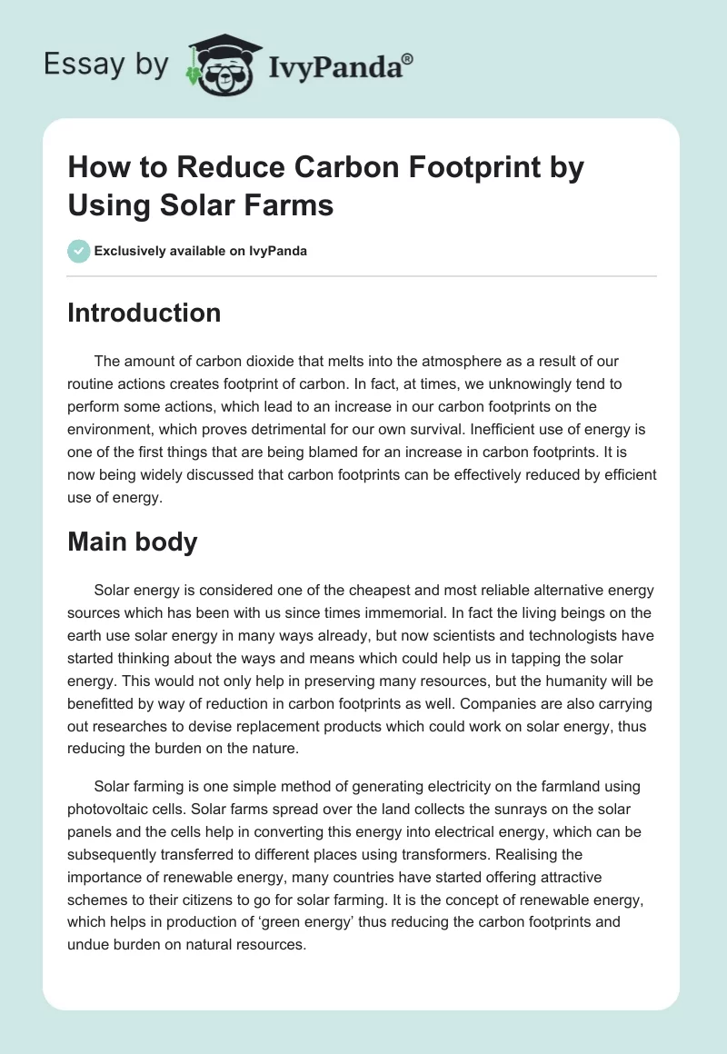 How to Reduce Carbon Footprint by Using Solar Farms. Page 1