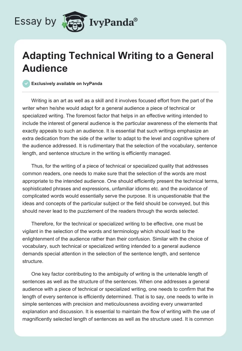 Adapting Technical Writing to a General Audience. Page 1