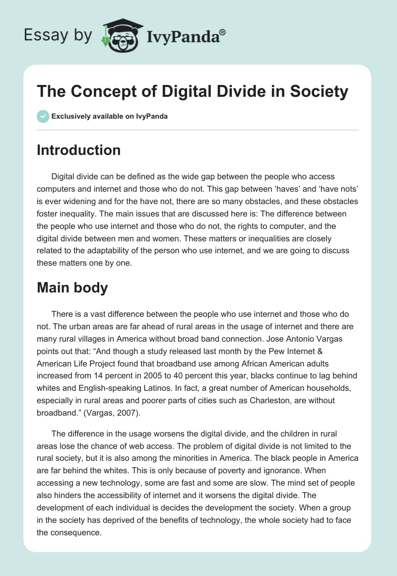The Concept of Digital Divide in Society. Page 1