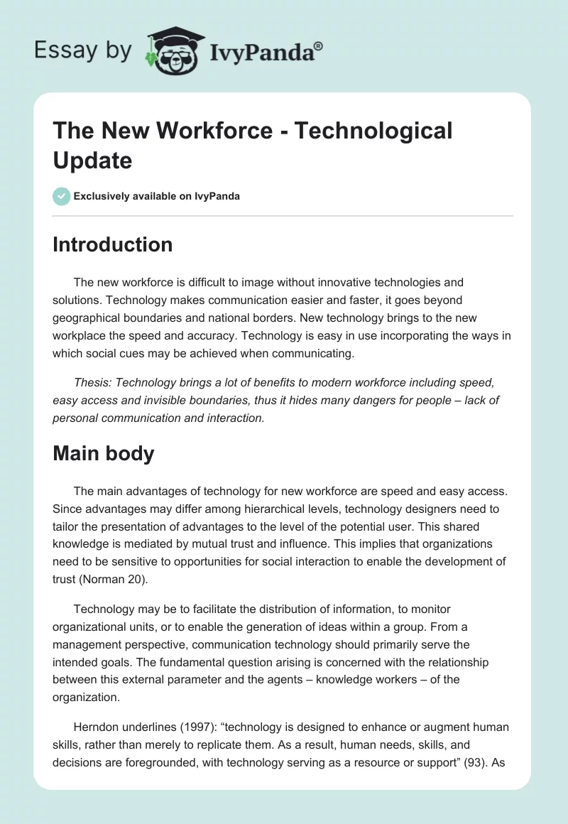 The New Workforce - Technological Update. Page 1