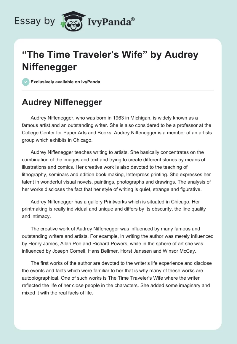“The Time Traveler's Wife” by Audrey Niffenegger. Page 1