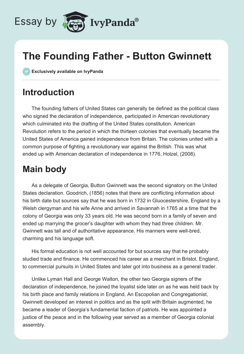 The Founding Father - Button Gwinnett. Page 1