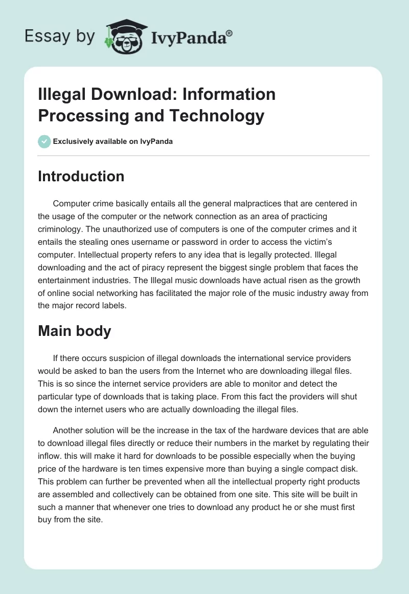 Illegal Download: Information Processing and Technology. Page 1