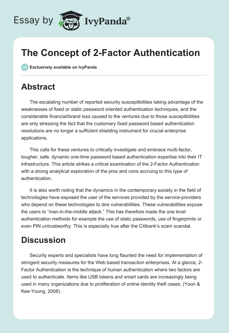 The Concept of 2-Factor Authentication. Page 1