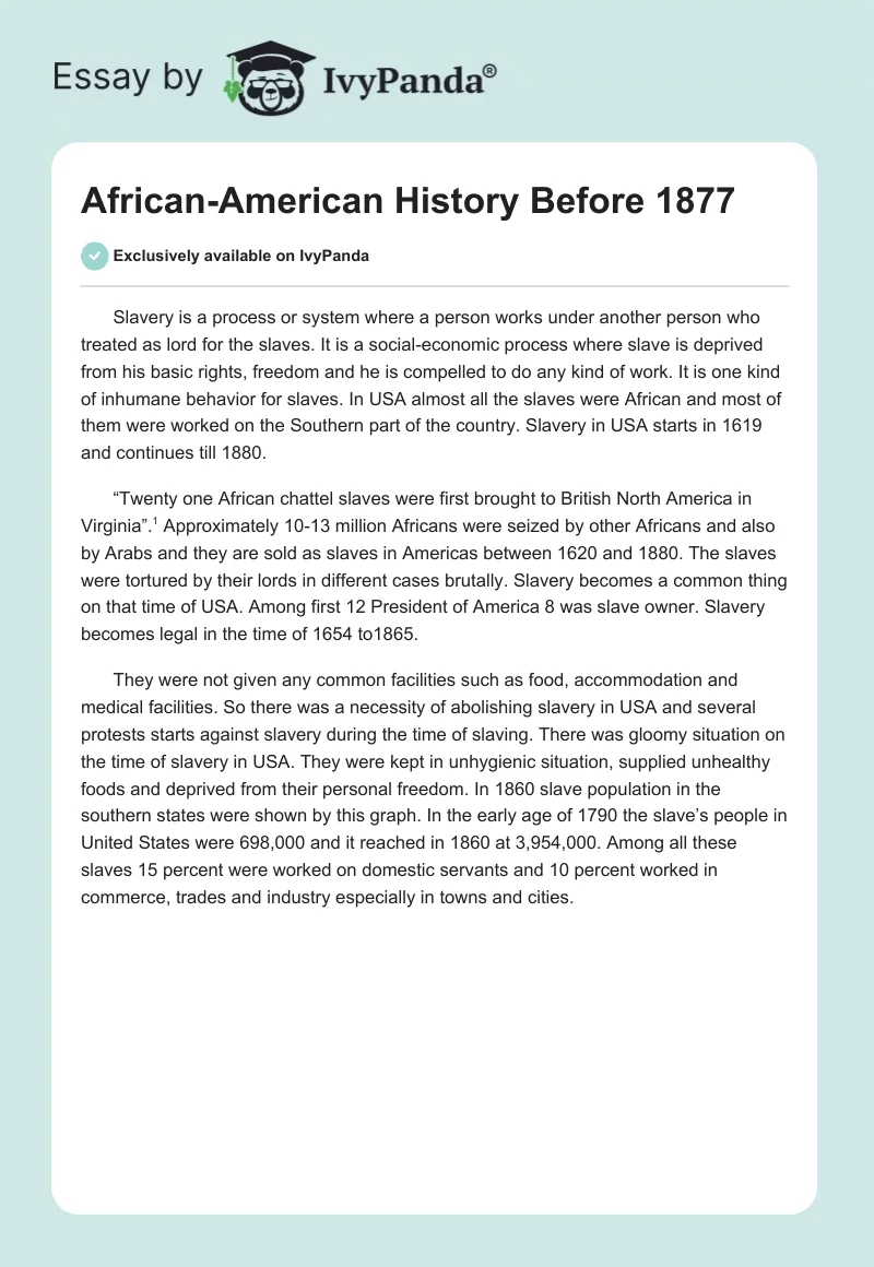 African-American History Before 1877. Page 1