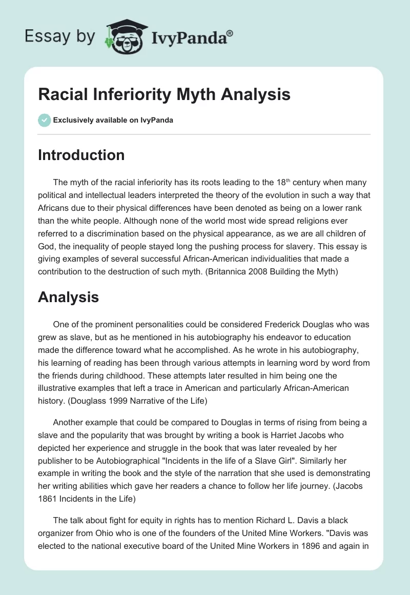 Racial Inferiority Myth Analysis. Page 1