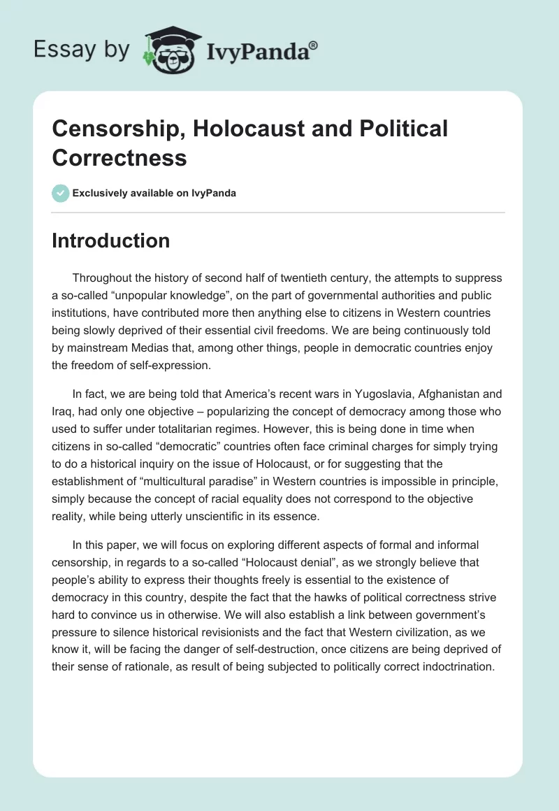 Censorship, Holocaust and Political Correctness. Page 1