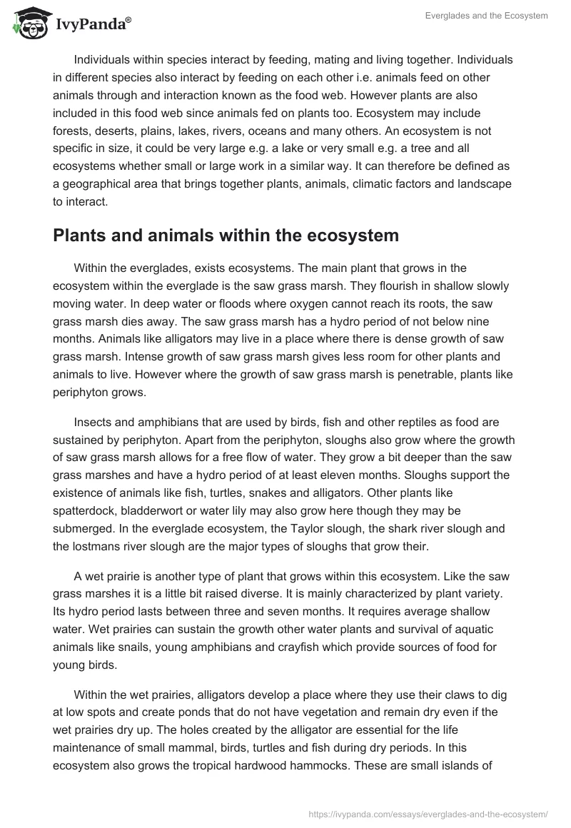 Everglades and the Ecosystem - 1533 Words | Research Paper Example