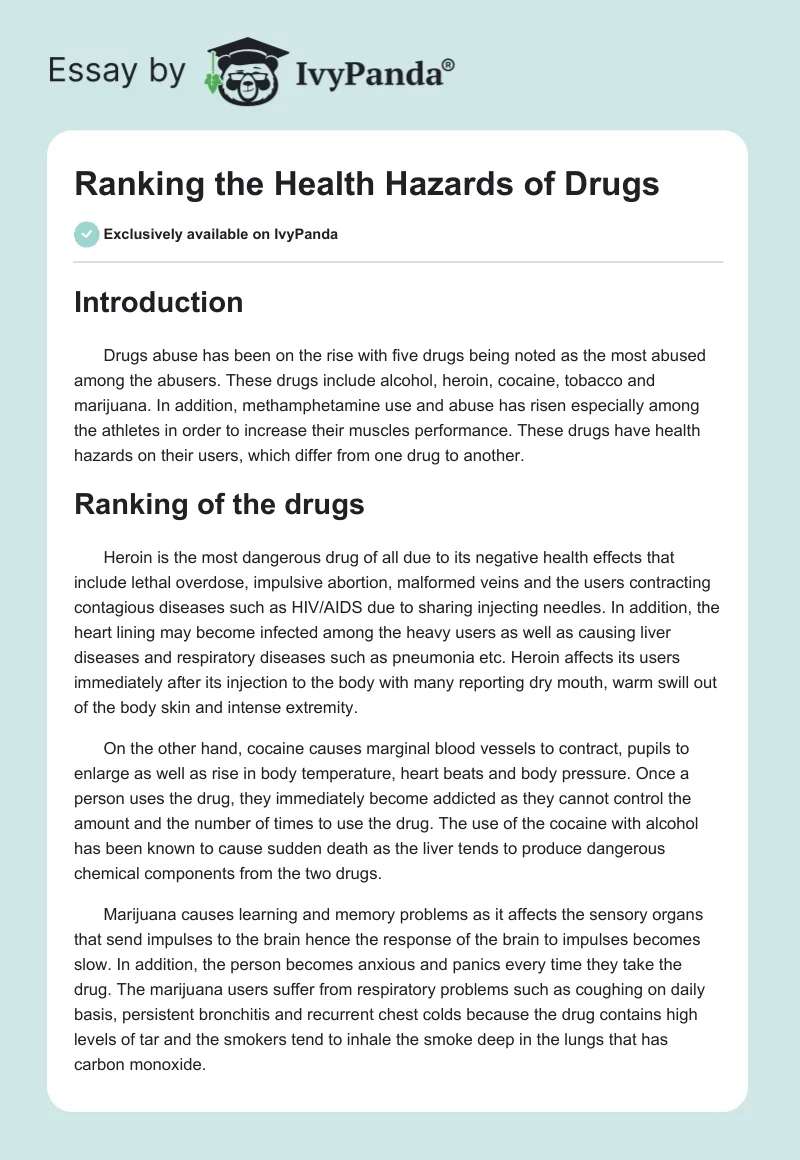 Ranking the Health Hazards of Drugs. Page 1