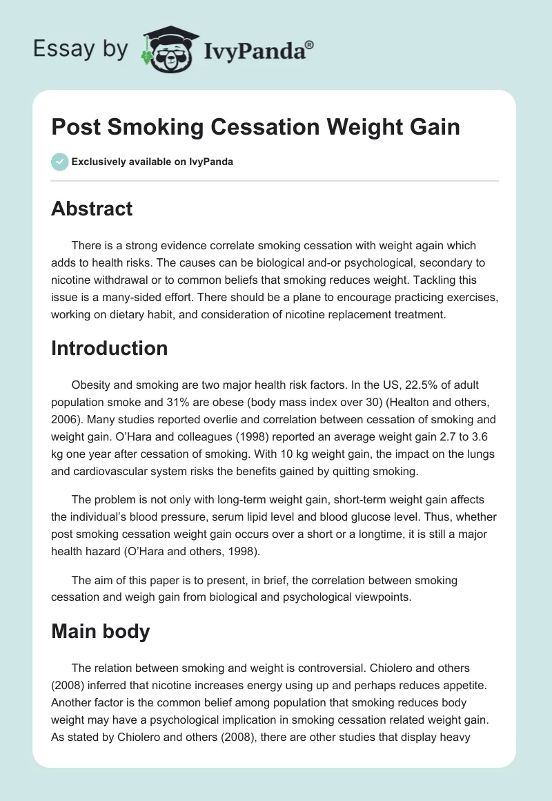 Post Smoking Cessation Weight Gain. Page 1