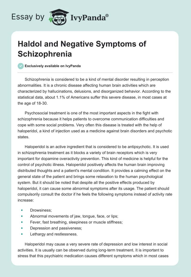 Haldol and Negative Symptoms of Schizophrenia. Page 1