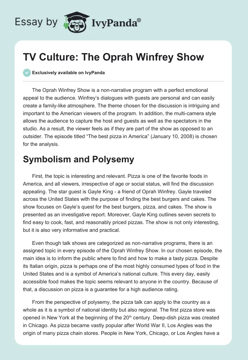 TV Culture: The Oprah Winfrey Show. Page 1