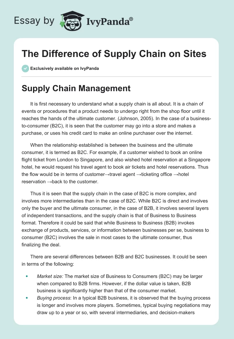 The Difference of Supply Chain on Sites. Page 1