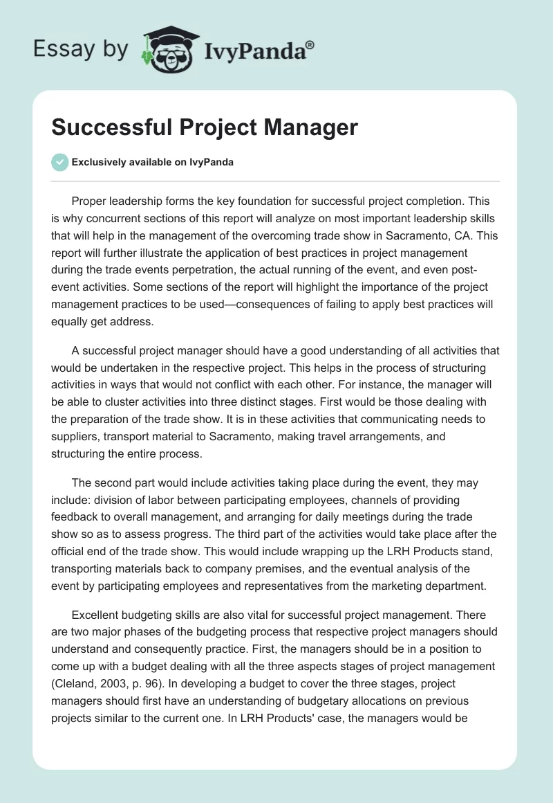 Successful Project Manager. Page 1